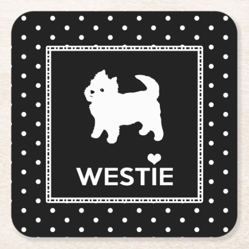 Polka Dot Westie Dogs _ West Highland Terriers Square Paper Coaster