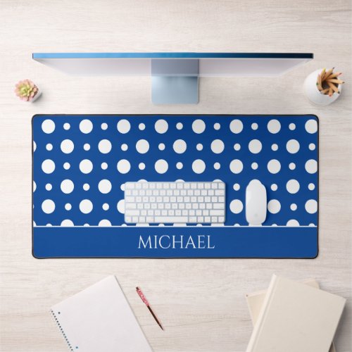 Polka Dot White Blue Pattern Desk Mat