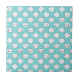 Polka Dot White Kitty Face over Teal Ceramic Tile