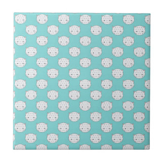 Polka Dot White Kitty Face over Teal Ceramic Tile