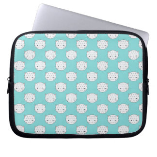 Polka Dot White Kitty Face over Teal Laptop Sleeve