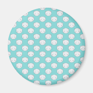 Polka Dot White Kitty Face over Teal Magnet