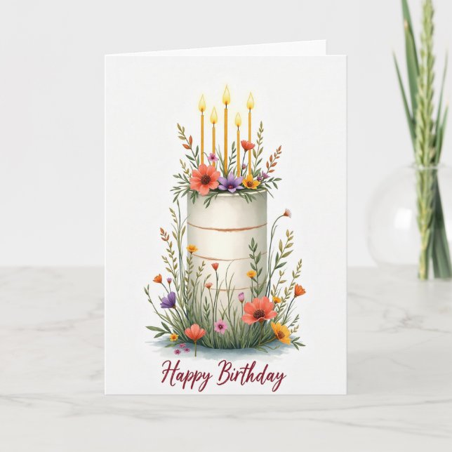 Polka Dot Wildflower Cake Card (Front)