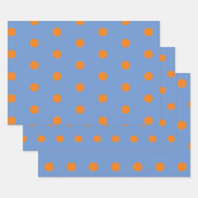 Polka Dot Wrapping Paper (Denim Blue & Orange) (Set)