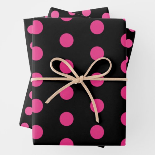 Polka Dot Wrapping Paper Sheets Black  Neon Pink