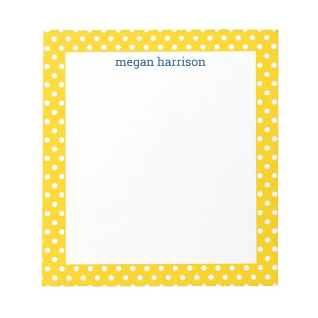 Polka Dot Yellow Personalized Notepad (Front)
