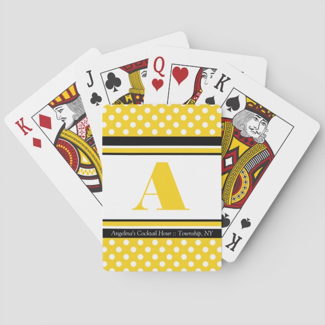Polka Dot Yellow Personalized Playing Cards (Back)