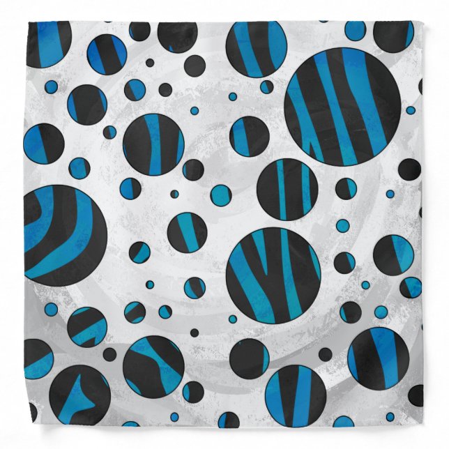 Polka Dot Zebra Black and Blue Pattern Bandana (Front)
