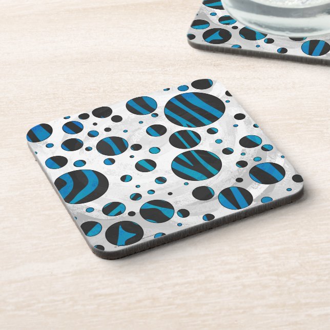 Polka Dot Zebra Black and Blue Pattern Drink Coaster (Left Side)