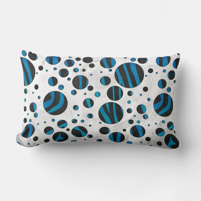 Polka Dot Zebra Black and Blue Pattern Lumbar Pillow (Front)