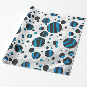 Polka Dot Zebra Black and Blue Pattern Wrapping Paper