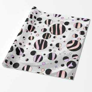 Polka Dot Zebra Black and Pink Wrapping Paper