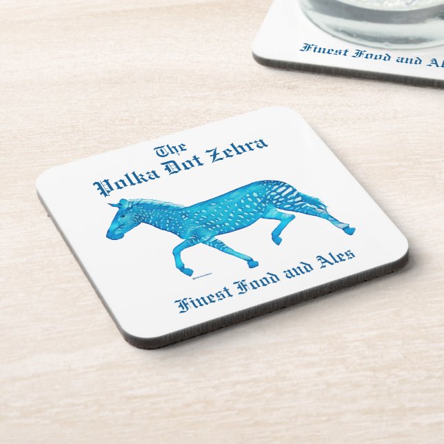 Polka Dot Zebra English Pub - Blue Beverage Coaster (Left Side)
