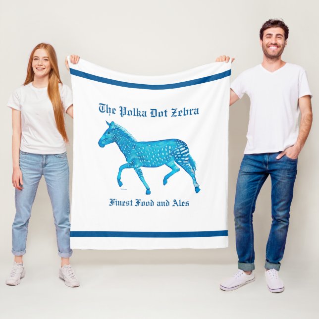 Polka Dot Zebra English Pub - Blue Fleece Blanket (In Situ)