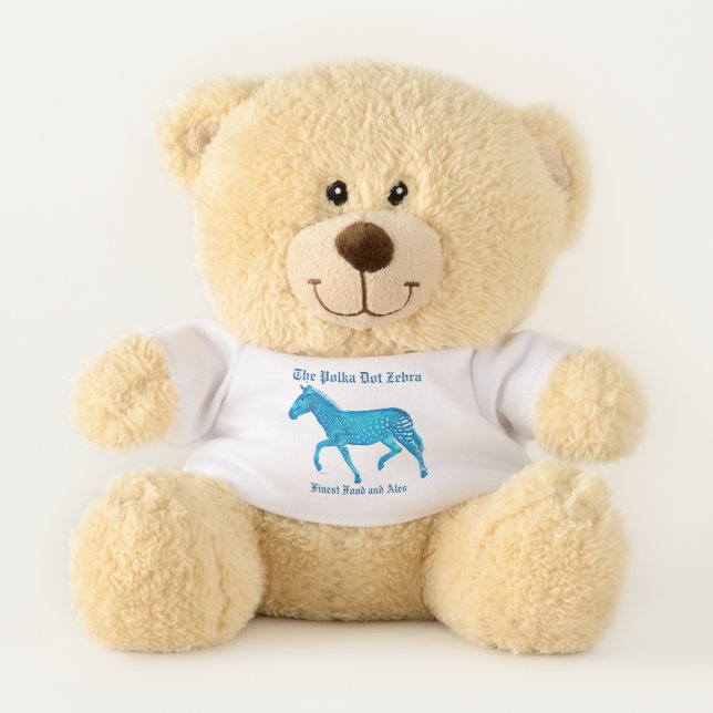 Polka Dot Zebra English Pub - Blue Teddy Bear (Front)