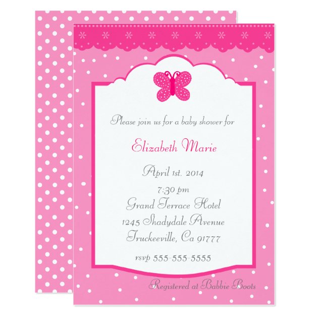 Polka Dots And Butterfly Baby Shower Invitation