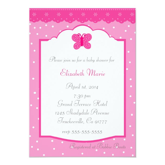 Polka Dots And Butterfly Baby Shower Invitation