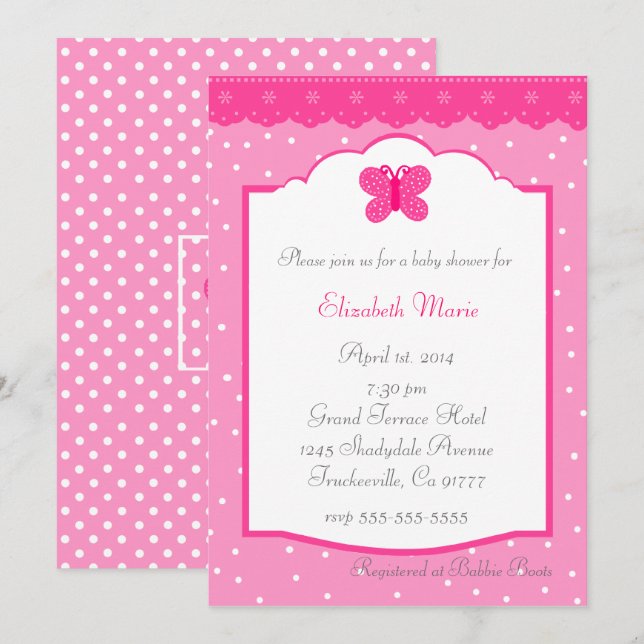 Polka Dots and Butterfly Baby Shower Invitation (Front/Back)