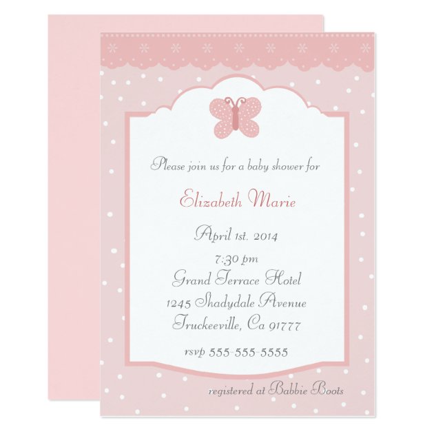 Polka Dots And Butterfly-Peach Baby Shower Invitation