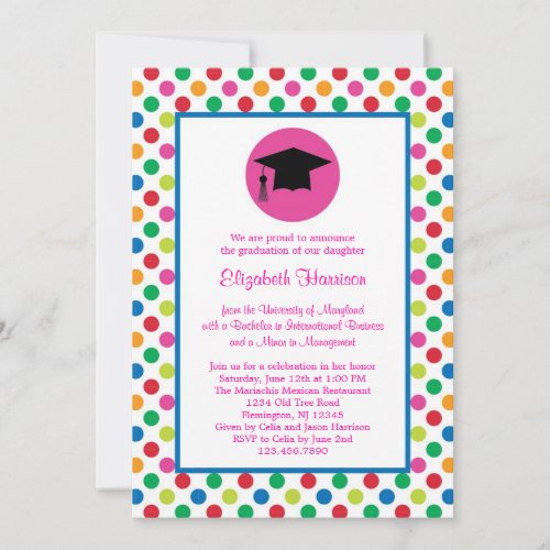 Polka Dots and Cap Graduation Invitation