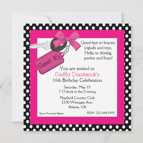Polka Dots and Car Keys Sweet 16 Invitation