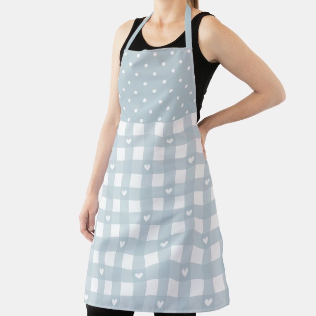 Polka Dots and Checkered Hearts Pattern Apron (Insitu)