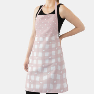 Polka Dots and Checkered Hearts Pattern Apron