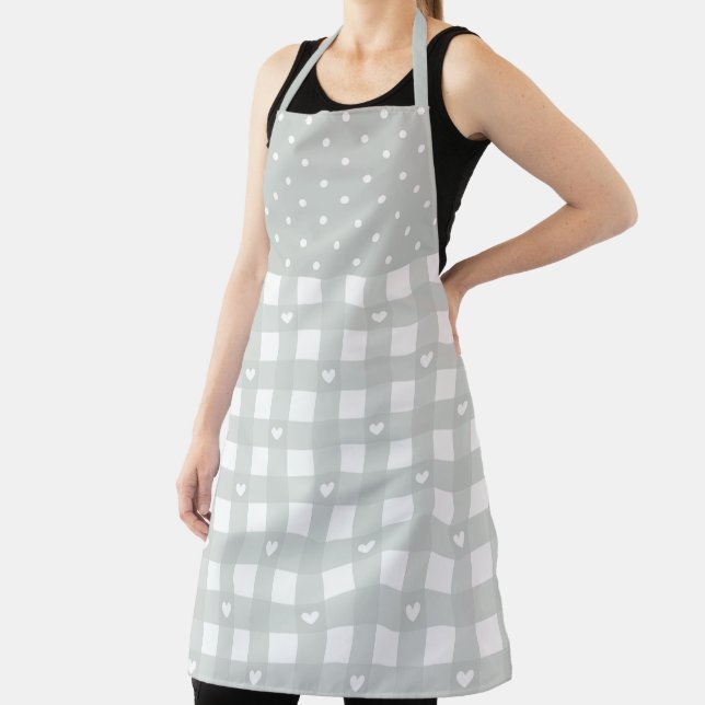 Polka Dots and Checkered Hearts Pattern Apron (Insitu)