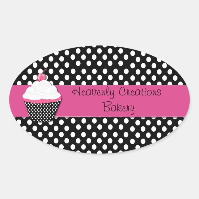 Polka Dots and Cupcake Bakery Box Stickers (Front)