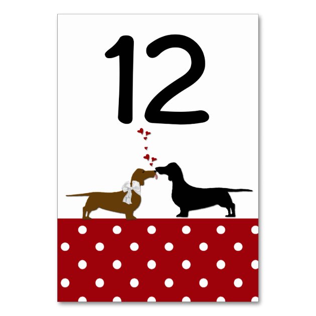 Polka Dots And Dachshunds Wedding Table Number Card