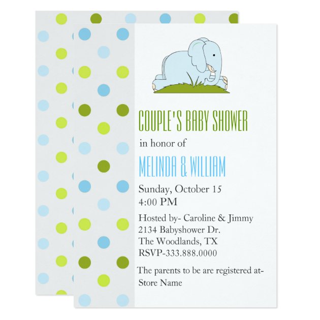 Polka Dots And Elephant Baby Shower Invitation