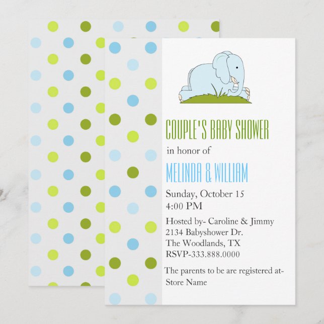 Polka Dots and Elephant Baby Shower Invitation (Front/Back)