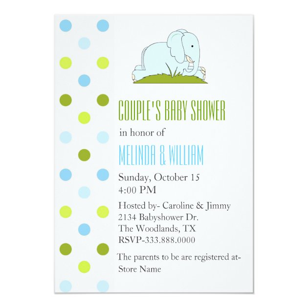 Polka Dots And Elephant Baby Shower Invitation