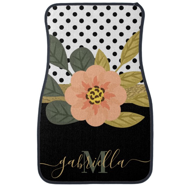 Polka Dots and Floral Car Floor Mat (Front)