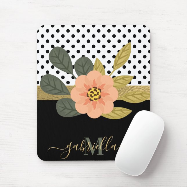 Polka Dots and Floral Mouse Pad (With Mouse)