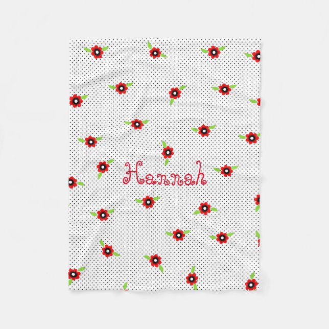 Polka Dots and Flowers Personalized Fleece Blanket (Front)