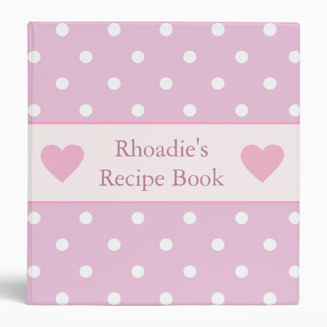 Polka Dots and Hearts Recipe Cook book 3 Ring Binder (Front)