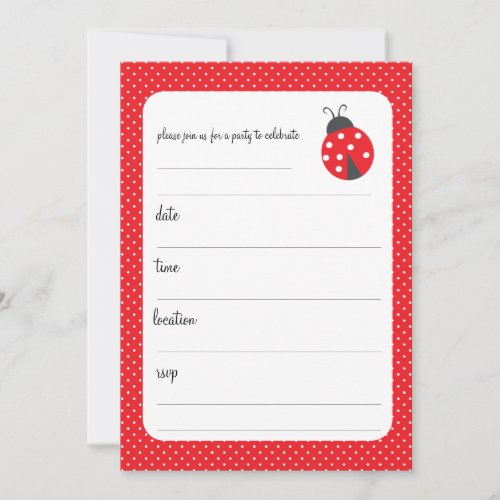 Polka dots and ladybug birthday party invitation