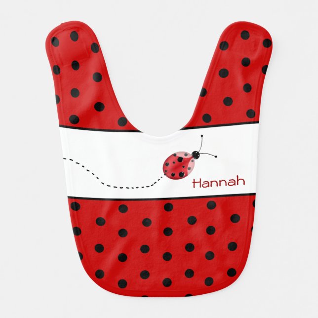 Polka Dots and Ladybug Custom Baby Bib (Front)