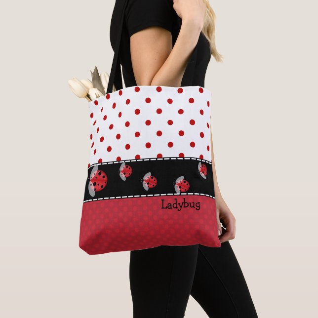 Polka Dots and Ladybugs All Over Print Tote Bag (Close Up)