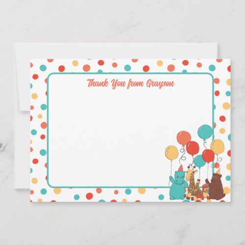 Polka Dots and Party Animals Personalized Flat Thank You Card