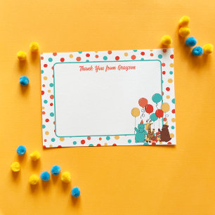 Polka Dots and Party Animals Personalized Flat Thank You Card