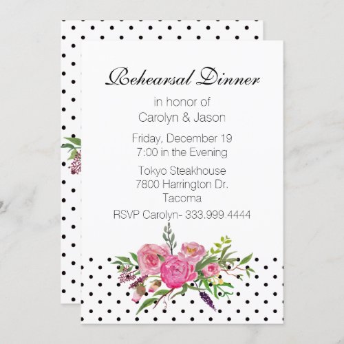 Polka Dots and Peonies Rehearsal Dinner Invitation