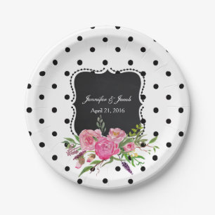 Polka Dots and Peonies Wedding Paper Plate