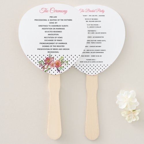 Polka Dots and Peonies Wedding Program Fan