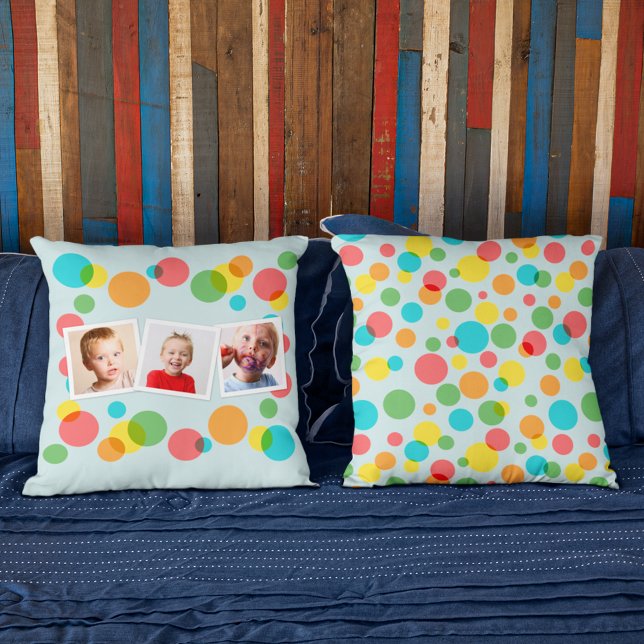 Polka Dots and Photos Custom Throw Pillow (Creator Uploaded)