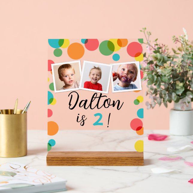 Polka Dots and Photos Personalized Birthday Acrylic Sign (Wedding)