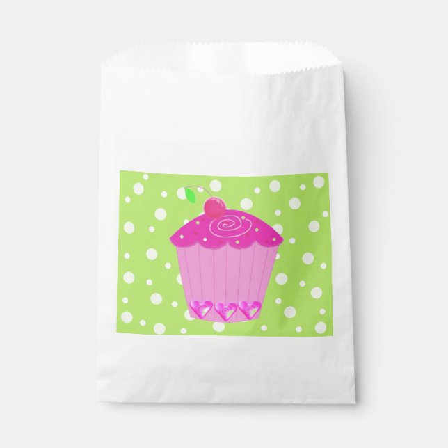 Polka Dots and Pink Cupcake Favor Bag (Front)