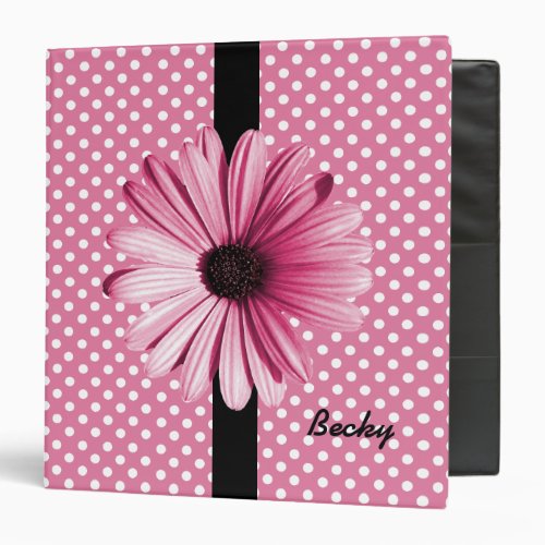 Polka Dots and Pink Flower Custom Binder