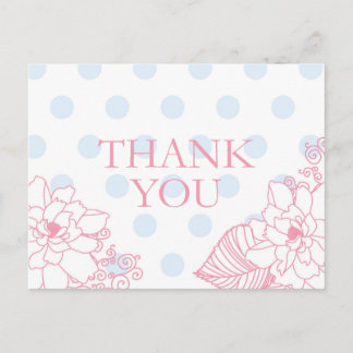 Polka Dots and Pink Flowers Thank You Postcards